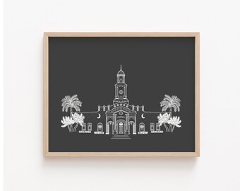 McAllen Texas LDS Temple Line Art Print: Latter-day Saint Baptism Gift