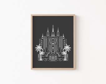 Bangkok Thailand LDS Temple Art Print: Hand-Drawn Line Art
