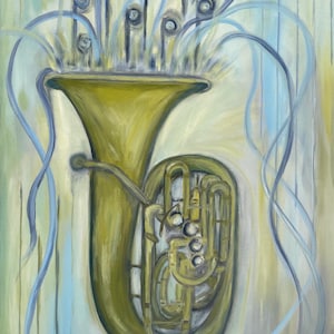 TUBA Fine Art PRINT - &quot;Tuba Tuba&quot; - Brass Instrument Wall Art | Flowing Music Notes | Gift for Tuba Player or Music Lover