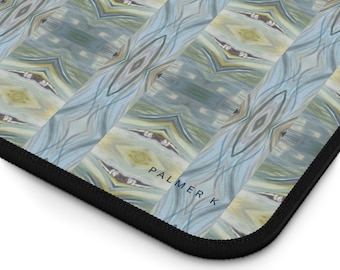 Soft Green & Blue Desk Pad: Neoprene Home Office Decor