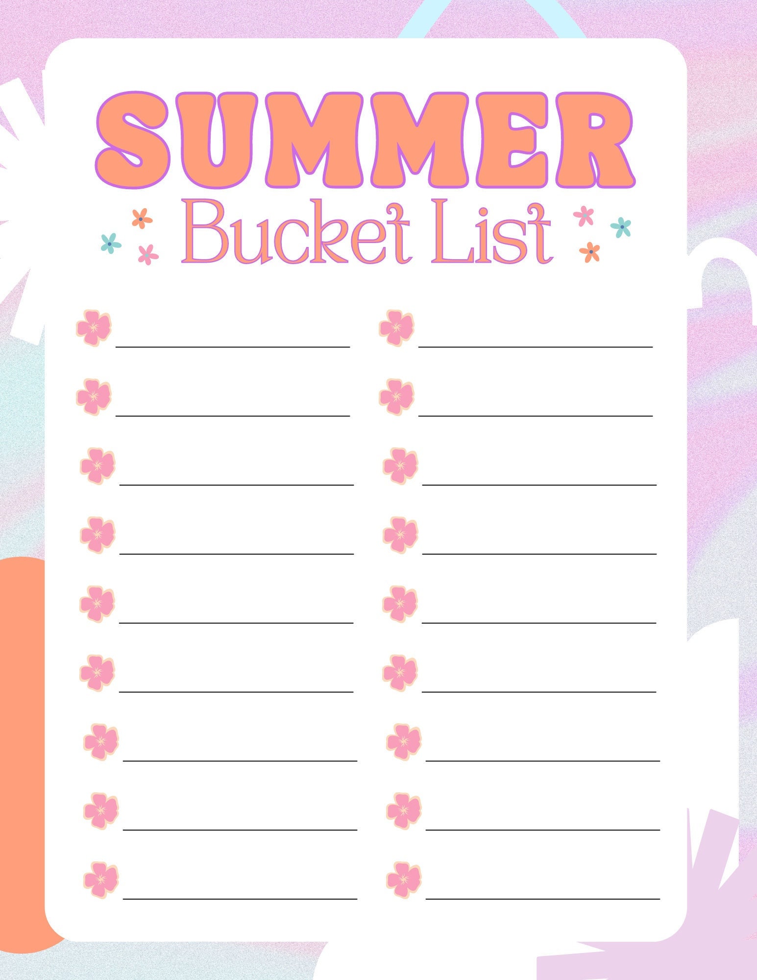 Summer Bucket List Templates! - Etsy