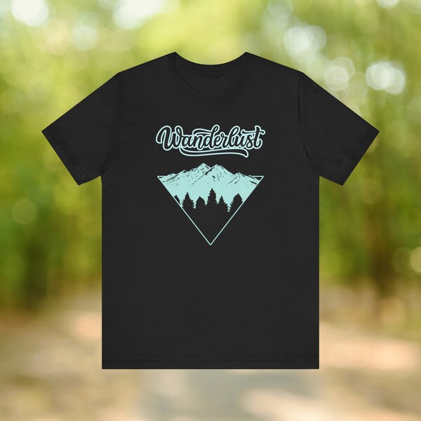 Wanderlust Tee Black Aqua Shirt Camping Travel Hiking T-Shirt Travel Lover Gift mountains road trip vacation