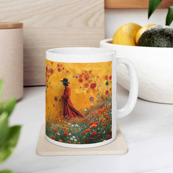 Collection Golden Dreams, Mug à café artistique, Inspiré de Klimt, Idée cadeau pour les amateurs d'art, Cadeau pour la fête des Mères, Tasse, Mug design fleurs