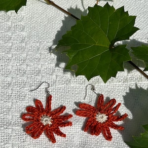Orange Flower Dangle Earring
