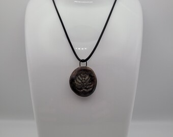Handmade green brown leaf plant charm pendant necklace