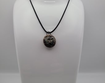 Handmade green brown button charm pendant necklace