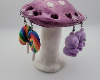 Handmade ceramic purple mushroom earring jewelry holder