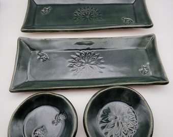 Handmade green ceramic trinket tray plates