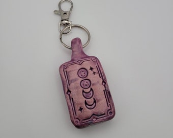 Handmade ceramic witchy tarot card keychain pendant
