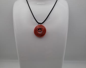 Handmade red green button charm pendant necklace