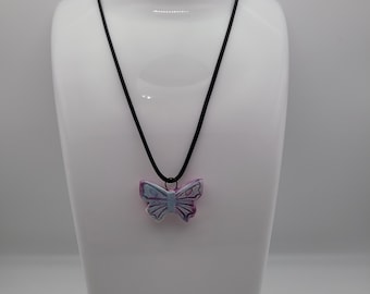 Handmade pink purple butterfly charm pendant necklace