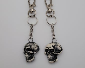 Handmade black grey skull pendant keychain