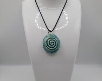 Handmade teal swirl charm pendant necklace