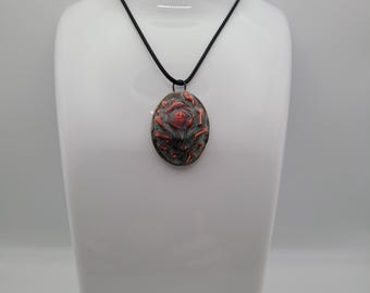Handmade red green rose charm pendant necklace