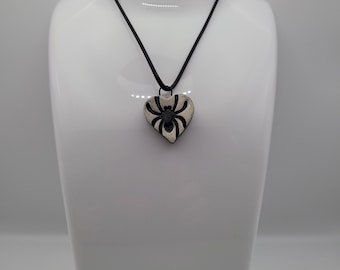 Handmade black grey spider heart charm pendant necklace