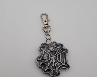Handmade black spiderweb keychain pendant