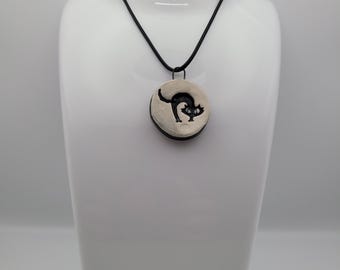 Handmade black grey halloween cat charm pendant necklace