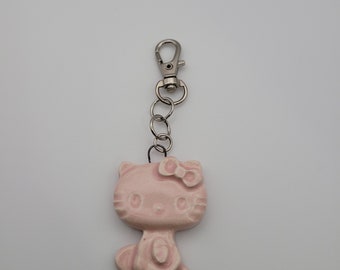 Handmade ceramic pink hello kitty keychain pendant