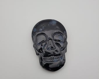 Handmade black skull ceramic magnet
