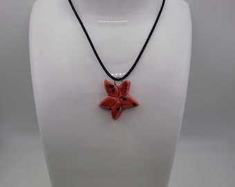 Handmade red black flower charm pendant necklace