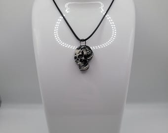 Handmade black grey skull charm pendant necklace