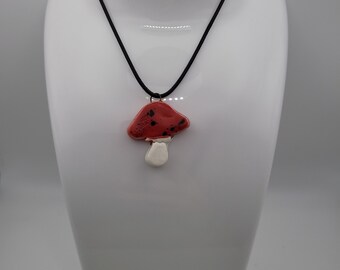 Handmade red black white mushroom charm pendant necklace