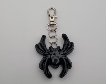 Handmade black spider keychain pendant