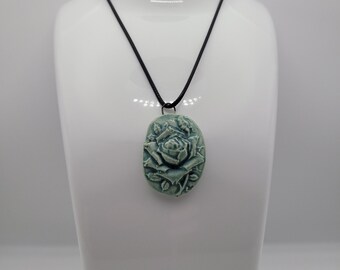 Handmade green blue rose charm pendant necklace
