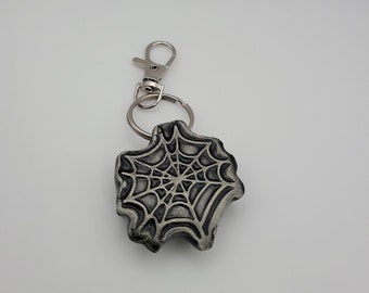 Handmade ceramic gothic spiderweb keychain pendant