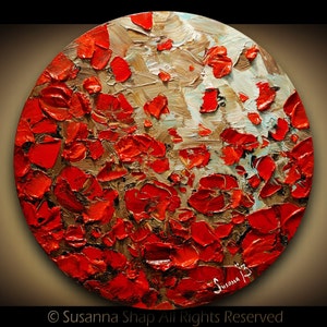 Original Abstract Contemporary Fine Art Impasto Landscape Modern Palette Knife Oil Painting- White Red Poppies by Susanna 20x20