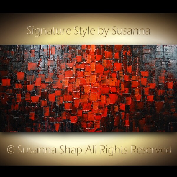 ORIGINAL Large modern textured abstract red black oil painting Ready to Hang by Susanna 48x24