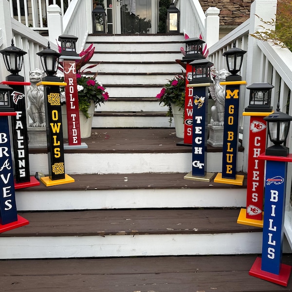 Handmade Wooden Solar Light Post, Football Team Decor