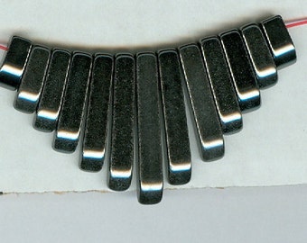 WHOLESALE set of 10 STRANDS Black Hematite Mini Egyptian Cleopatra Gemstone Graduated Collar Fan 13pc Stick Bead Set