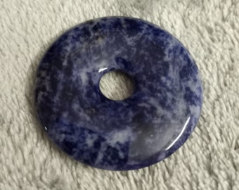 40mm Blue Sodalite Pendant, 40mm Blue and White Sodalite Gemstone PI Donut Focal Pendant 510