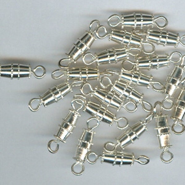 20 Small Silver Plated Barrel Screw Clasps