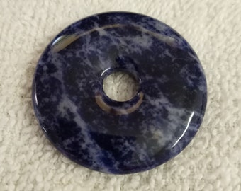 40mm Blue Sodalite Focal, 40mm Blue and White Sodalite Gemstone PI Donut Focal Pendant 514