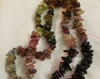 Tourmaline Chip and nugget pink, green, yellow black beads 102