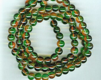 8mm Green and Orange Two Color Glass Spacer Round Beads 31 inch Glass Bead