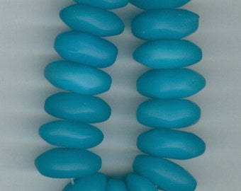 Blue Glass Beads, 14mm Opaque Blue Button Spacer Sea Glass Beads, 18 Bead Spacers