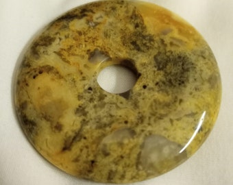 50mm Crazy Lace Focal, Yellow and Grey Crazy Lace Agate Gemstone PI Donut Focal Pendant 610