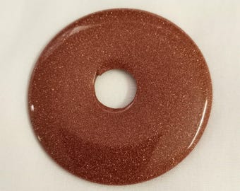 50mm Goldstone Donut Pendant, 50mm Brown Goldstone Glass PI Donut Focal Pendant with chip 533