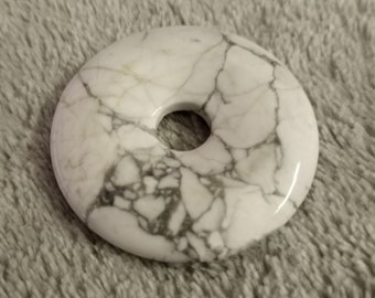 40mm White Gray Pendant, 40mm White Howlite with Gray Gemstone PI Donut Focal Pendant 504