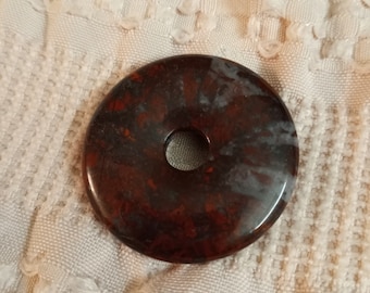 Red Focal Donut, 40mm Red Black Mahogany Obsidian Gemstone Focal PI Donut Pendant 104