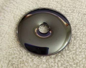 40mm Hematite Focal Pendant, 40mm Silver Black Gray Hematite Gemstone Pi Donut Focal Pendant Bead Small Hole