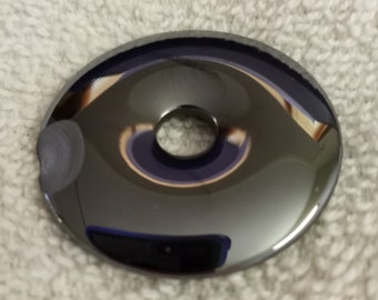 Chipped 40mm Hematite Focal Pendant, 40mm Silver Black Gray Hematite Gemstone Pi Donut Focal Pendant Bead Small Hole