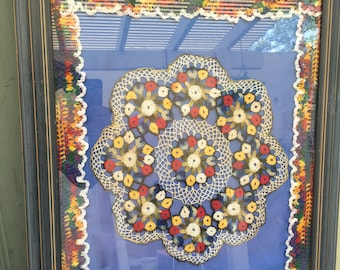 Crochet Art Doily Floral Framed