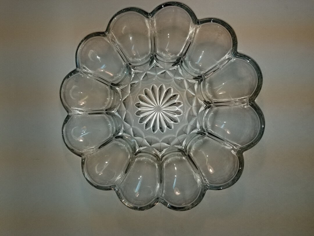 Vintage Clear Glass Deviled Egg Plate Free Shipping Etsy