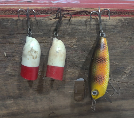 Vintage Wood and Plastic Fishing Lures Lot of Three 