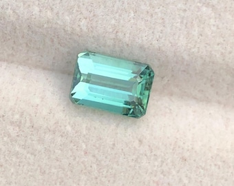 Bluish Green Tourmaline Gemstone: 1.35CT Emerald Cut, Afghanistan