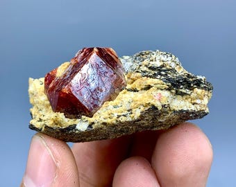 パキスタン産の血のように赤いジルコン結晶（マトリックス付き） - 341